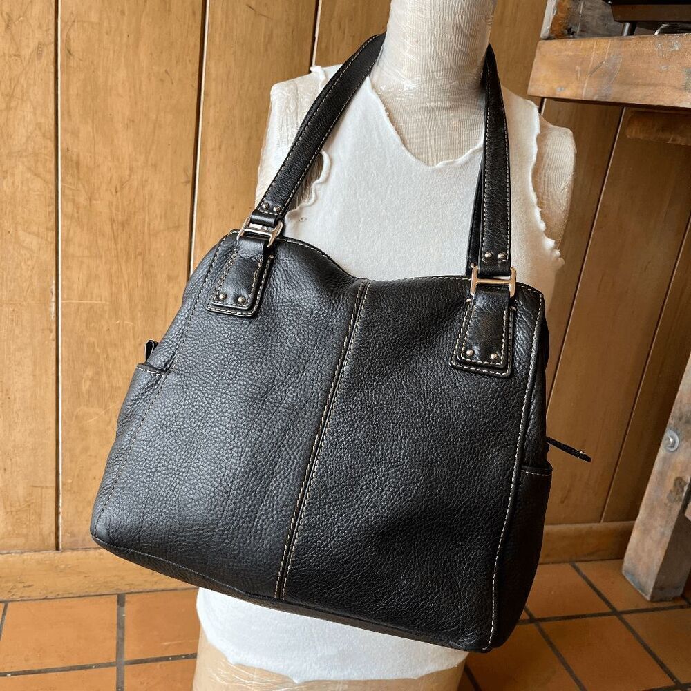 Authentic Large FOSSIL Blackburn Black Pebbled Leather Shoulder Bag